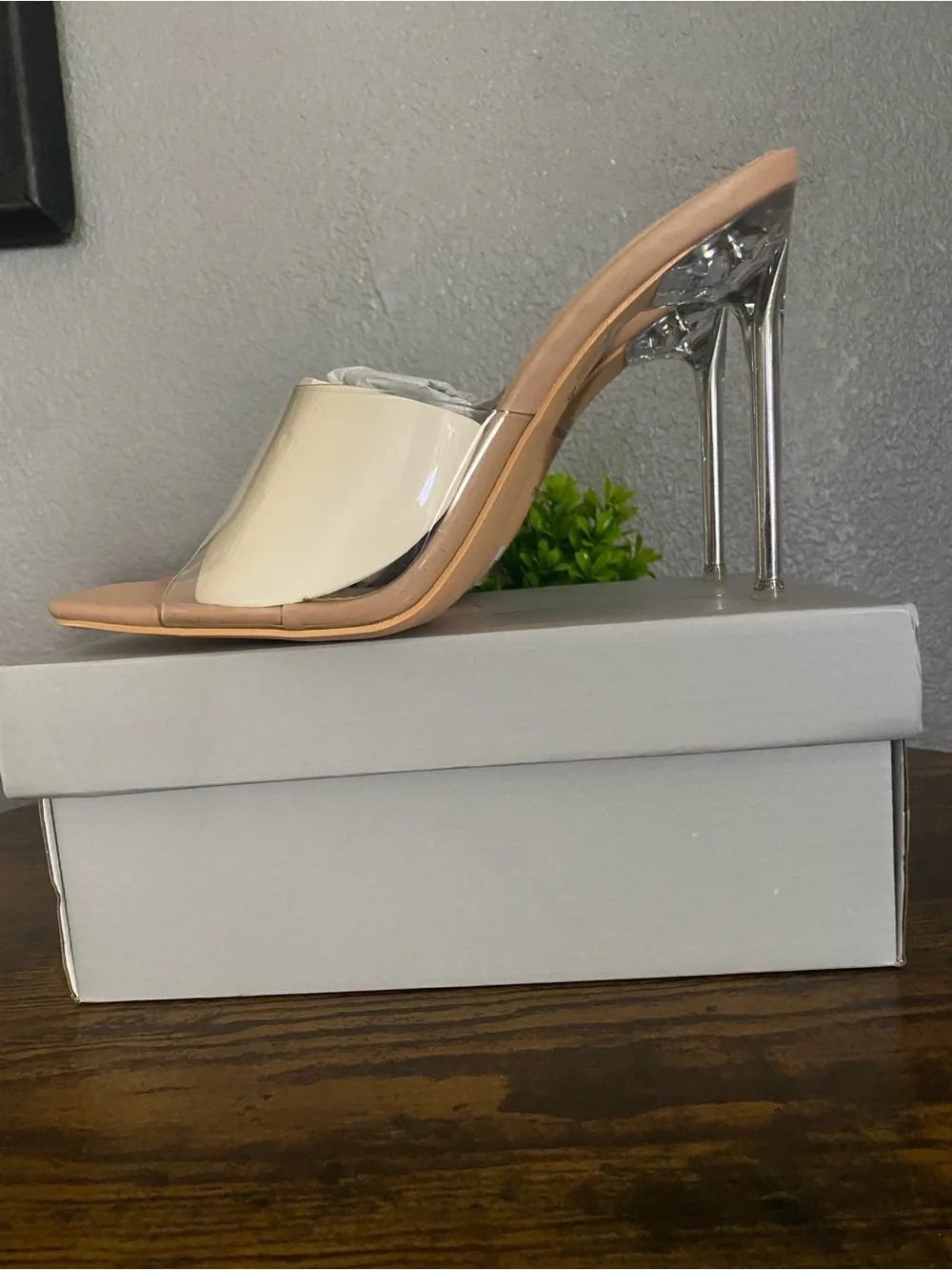 New Nude Clear Strap Stiletto Mule